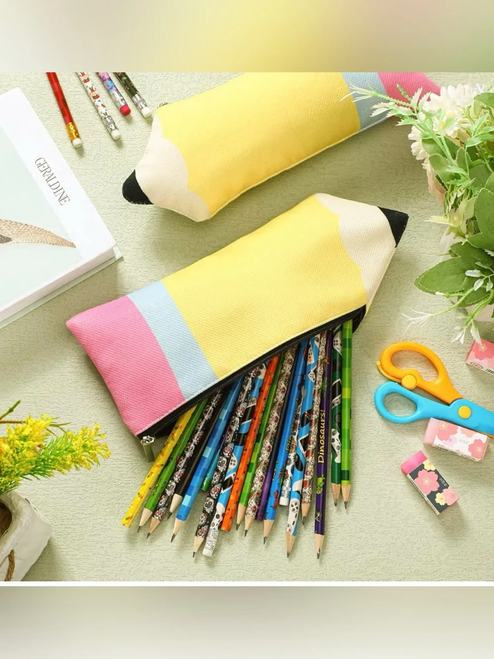 encil Shaped Pencil Case | Cute Kawaii Pencil Pouch | Zipper School Supply